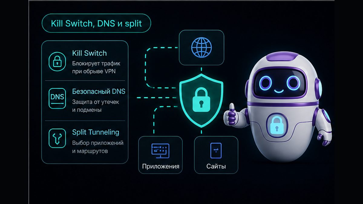 Иллюстрация: «WARP подключён, но интернета нет»: Kill Switch, DNS и split tunnel