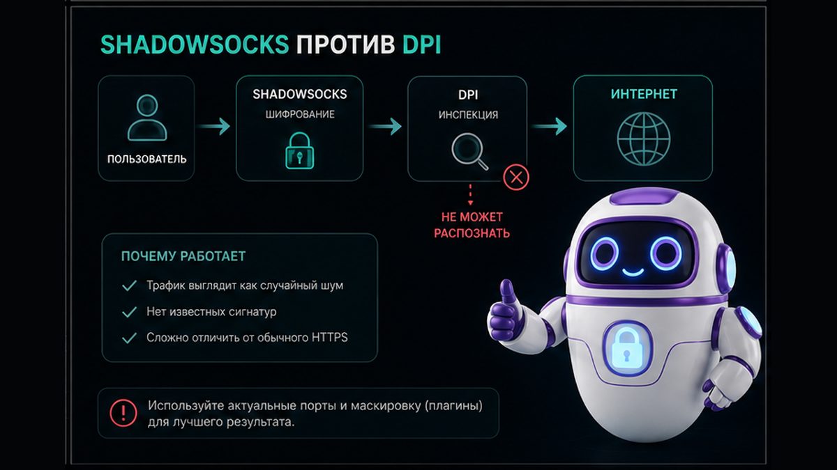 Иллюстрация: Shadowsocks под DPI: голый ss://, prefix Outline 1.9.0 и Cloak
